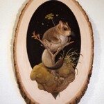 Phoenix Chan, “Fortune #13”, gouache and color pencils on wood, 8.25 x 12.75 inches, $220