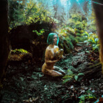 Kindra Nikole, "She of the Bog", digital photograph on archival paper, mounted to wood panel, resin glazed (1/1), 12 x 12 inches, $500 | Also available: 14 x 14 inches (1/1), $560; 8 x 8 inches (1/1), $350.