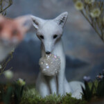 Meadow & Fawn, "Coexistence of the Sun and Moon", mixed media wooden shadowbox: hand sculpted polymer clay sculptures painted with acrylic paint, 6 x 5 x 6 inches, $750 (Detail)