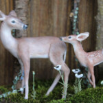 Meadow & Fawn, "From the Stars", mixed media wooden shadowbox: hand sculpted polymer clay sculptures painted with acrylic paint, 8 x 5 x 8 inches, $850 (Detail)