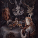 Yuriko Shirou, "Hora del té (Tea Time)", mixed media, watercolor, acrylic, gouache, inks, markers, pastel and colored pencils on cardboard, 10.6 x 7.9 inches, $495
