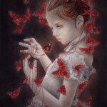 Yuriko Shirou, "Polillas rojas (Red Moths)", mixed media, watercolor, acrylic, gouache, inks, markers, pastel and colored pencils on cardboard, 14.6 x 10.6 inches, $600