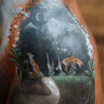 Meadow & Fawn, "Dreaming", sculpture, glass dome: hand sculpted polymer clay sculptures painted with acrylic paint, 7.5 x 5 inches, 10 x 8 inches framed, $1,600
(Detail)
