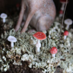 Meadow & Fawn, "Hare in the Moon", mixed media wooden shadowbox: hand sculpted polymer clay sculptures painted with acrylic paint, 5 x 4 x 6 inches, $620 (Detail)