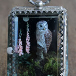 Meadow & Fawn, "Night Keeper", mixed media shadowbox: hand sculpted polymer clay sculptures painted with acrylic paint, 2.5 x 2 x 5 inches, $480