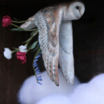Meadow & Fawn, "Outspread II", mixed media wooden shadowbox: hand sculpted polymer clay sculptures painted with acrylic paint, wool clouds, 6 x 3.5 x 5 inches, $540 (Detail)