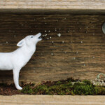 Meadow & Fawn, "The Howl", mixed media wooden shadowbox: hand sculpted polymer clay sculptures painted with acrylic paint, 3.5 x 12 x 5 inches, $550