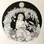 Jessica Mulholland, "Night Blooms' Allure", graphite, gouache, aluminium leaf and acrylic on 100% cotton arches aquarelle paper, 10 x 10.25 inches, 13.75 x 13.75 inches framed, $590