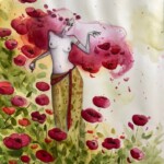 June Leeloo, “Flore”, watercolor and gold on Arches paper, 14 x 20 inches, 16.7 x 23.7 inches framed, $1500