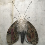 Larysa Bernhardt, "Moth Fairy I", vintage french tapestry, cotton velvet, faux fur, belgian linen, wire, czech glass beads, 16 x 16 inches, $368