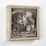 Daria Aksenova, "Auspicious Beasts”, Pen and Ink on hand cut, suspended, layered paper (Shadowbox Paper Sculpture), 14.25 x 14.25 x 2.5 in, 16 x 16 x 3.75 in framed, $4,200