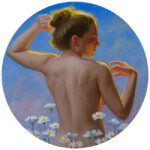 Howard Lyon, “Estate”, oil on wood panel with 22k gold leaf on the heel of the panel, 5 inches diameter, $725