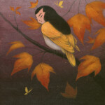 Martin Hsu, Goldfinch and Maple (autumn), acrylic on wood panel, 10 x 8 x 0.75 inches, $750