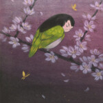 Martin Hsu, Nightingale and Cherry Blossoms (spring), acrylic on wood panel, 10 x 8 x 0.75 inches, $750