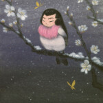 Martin Hsu, Robin and Plum Blossoms (winter), acrylic on wood panel, 10 x 8 x 0.75 inches, $750