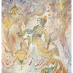 Stephanie Law, “Autumn”, watercolor and lasercut wood, 17 x 11.5 inches, $2,000