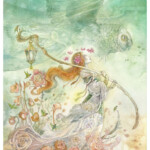 Stephanie Law, “Summer”, watercolor and lasercut wood, 17 x 11.5 inches, $2,000