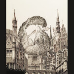 Calvin Laituri, “Thread Between”, archival ink and carving on clayboard surface with 1/8" hardboard backing, 14 x 11 inches, $1,300